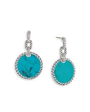 David Yurman Sterling Silver Dy Elements Drop Earrings With Turquoise & Diamonds