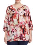 Nydj Plus Abstract Floral Pleat Back Blouse