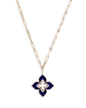 Roberto Coin 18k Rose Gold Venetian Princess Lapis & Diamond Flower Pendant Necklace, 33