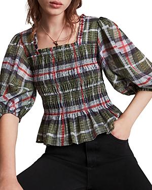 Allsaints Lia Smocked Plaid Top