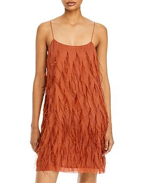 Rebecca Taylor Feather Trim Silk Mini Slip Dress