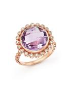 Rose Amethyst And Diamond Statement Ring In 14k Rose Gold