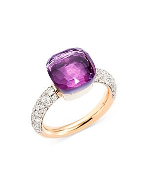 Pomellato 18k White & Rose Gold Nudo Amethyst & Diamond Ring