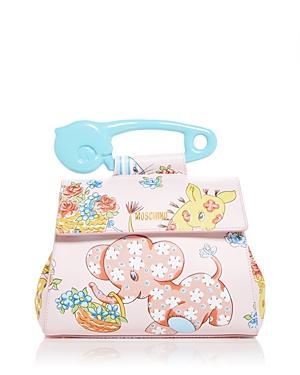Moschino Nursery Animal Print Top Handle Leather Shoulder Bag