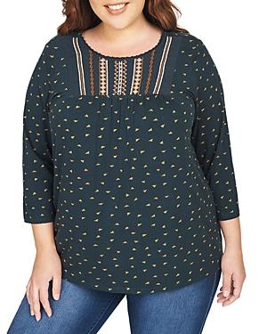 Daniel Rainn Plus Printed Embroidered Top