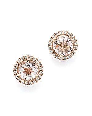 Morganite And Diamond Stud Earrings In 14k Rose Gold