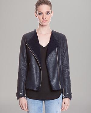 Sandro Leather Jacket - Moto Shearling