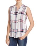 Beachlunchlounge Pleated Back Plaid Top