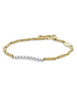 Lagos 18k White & Yellow Gold Signature Caviar Diamond Bead Link Bracelet