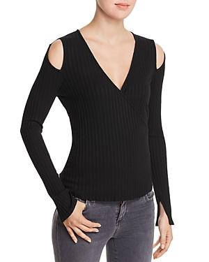 Red Haute Ribbed Knit Cold-shoulder Top