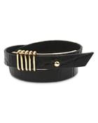 Allsaints Double Wrap Croc-embossed Leather Bracelet