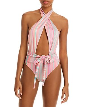 Pq Swim Alex Printed Cutout Halter One Piece Swimsuit