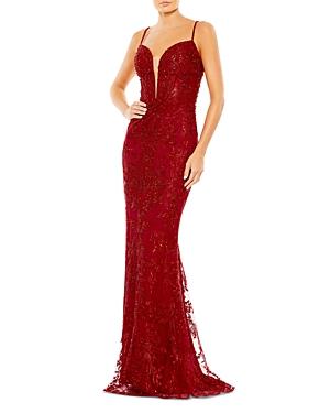 Mac Duggal Beaded Plunge Neck Gown