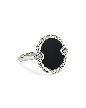 David Yurman Sterling Silver Dy Elements Black Onyx And Diamond Ring