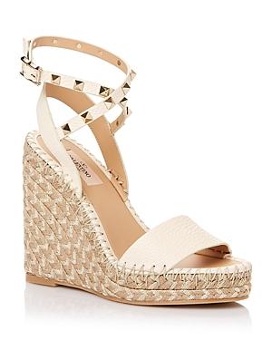 Valentino Garavani Women's Rockstud Double Espadrille Metallic Wedge Sandals