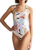 Ted Baker Jenaiy Printed Ruffled One Piece Swimsuit