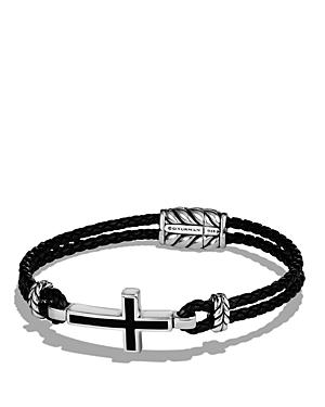 David Yurman Exotic Stone Cross Station Leather Bracelet With Black Onyx