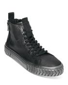 Karl Lagerfeld Paris Men's Metallic Leather Double Back Zip High Top Sneakers