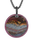 David Yurman Sterling Silver Dy Elements Artist Series Disc Pendant With Tiger Iron & Purple Sapphires