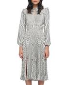 Maje Ripletta Bow Print Pleated Satin Midi Dress