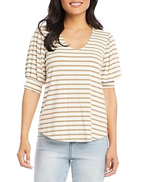 Karen Kane Petites Striped Shirred Sleeve Tee