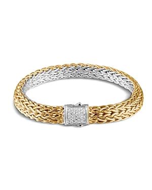 John Hardy Classic Chain Sterling Silver And 18k Bonded Gold Medium Reversible Bracelet With Pave Diamonds