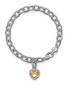 Judith Ripka Sterling Silver Single Heart Canary Crystal Charm Bracelet
