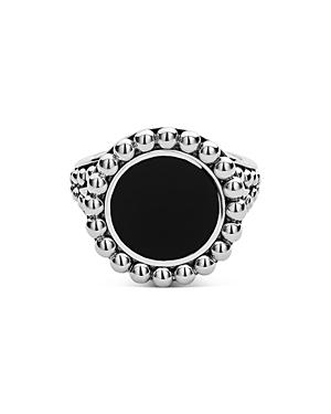 Lagos Sterling Silver Caviar Ring With Onyx