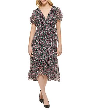Karl Lagerfeld Paris Floral Print Wrap Midi Dress