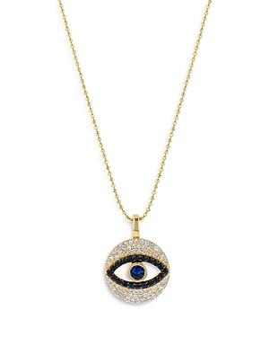 Bloomingdale's Sapphire, White & Black Diamond Evil Eye Pendant Necklace In 14k Yellow Gold, 18 - 100% Exclusive