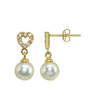 Aqua Cultured Freshwater Pearl & Pave Cubic Zirconia Heart Drop Earrings In 18k Gold-plated Sterling Silver - 100% Exclusive