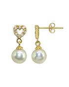 Aqua Cultured Freshwater Pearl & Pave Cubic Zirconia Heart Drop Earrings In 18k Gold-plated Sterling Silver - 100% Exclusive