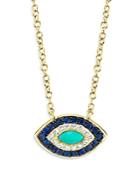 Moon & Meadow 14k Yellow Gold Turquoise, Blue Sapphire & Diamond Evil Eye Pendant Necklace, 18 - 100% Exclusive