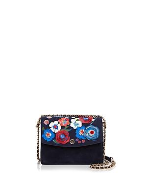 Tory Burch Parker Convertible Embroidered Suede Shoulder Bag