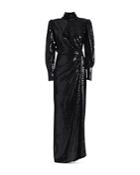 Lanvin Draped Front Neck Tie Shimmer Maxi Dress