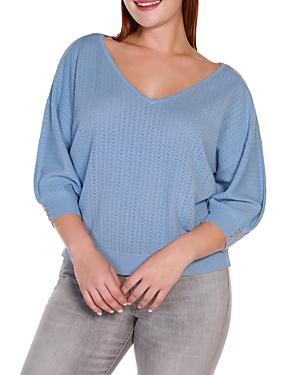 Belldini Plus Front/back Facing Pointelle V Neck Sweater