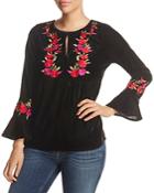 4our Dreamers Floral Embroidered Velvet Top