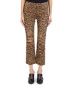 The Kooples Distressed Cropped Jeans In Leopard Chocolate
