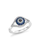 Sapphire And Diamond Evil Eye Ring In 14k White Gold