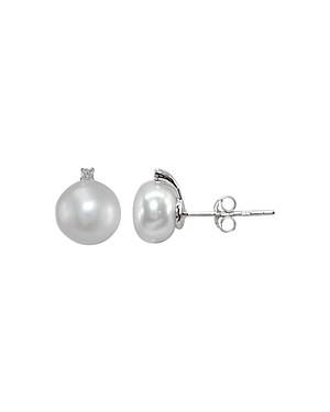 Aqua Pave & Cultured Freshwater Pearl Stud Earrings In Sterling Silver - 100% Exclusive