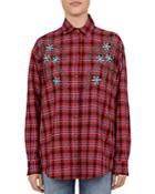 The Kooples Beaded Floral Plaid Shirt