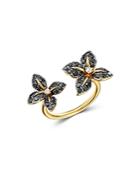 Bloomingdale's White And Black Diamond Open Flower Ring In 14k Yellow Gold - 100% Exclusive