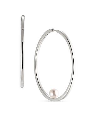 Nadri La Vie Nacre Pearl Hoop Earrings In Rhodium Plated
