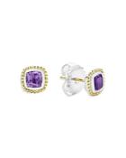 Lagos 18k Yellow Gold & Sterling Silver Caviar Color Amethyst Stud Earrings