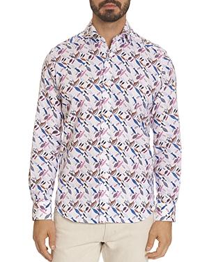 Robert Graham Carpenter Linen-blend Fish Print Slim Fit Button-down Shirt