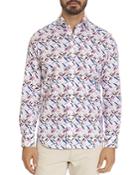 Robert Graham Carpenter Linen-blend Fish Print Slim Fit Button-down Shirt