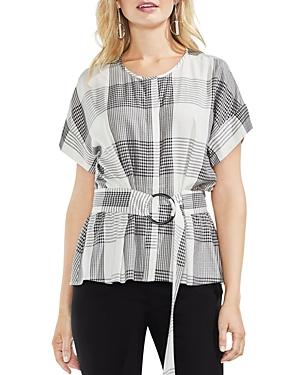Vince Camuto Belted Plaid Top