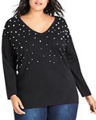 City Chic Plus Faux-pearl Embellished Sweater