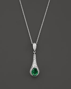 Emerald And Diamond Pendant Necklace In 14k White Gold, 17