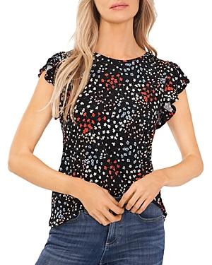 Cece Floral Flutter Sleeve Top